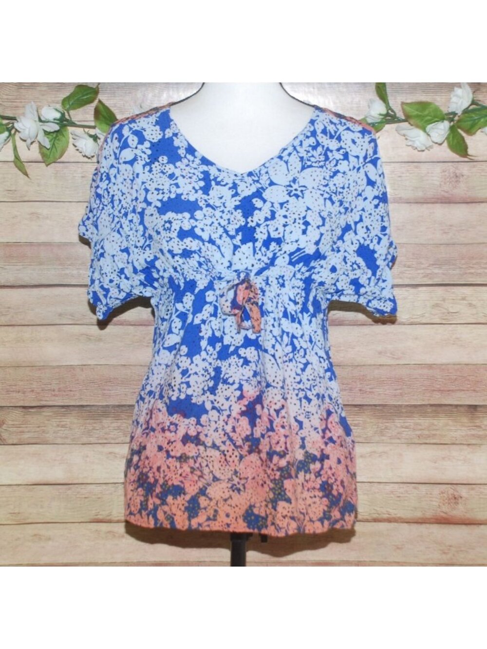 Cabi Summer Tie Waist Shirt Ombre V-Neck Kimono Short Sleeve Top Size S #891